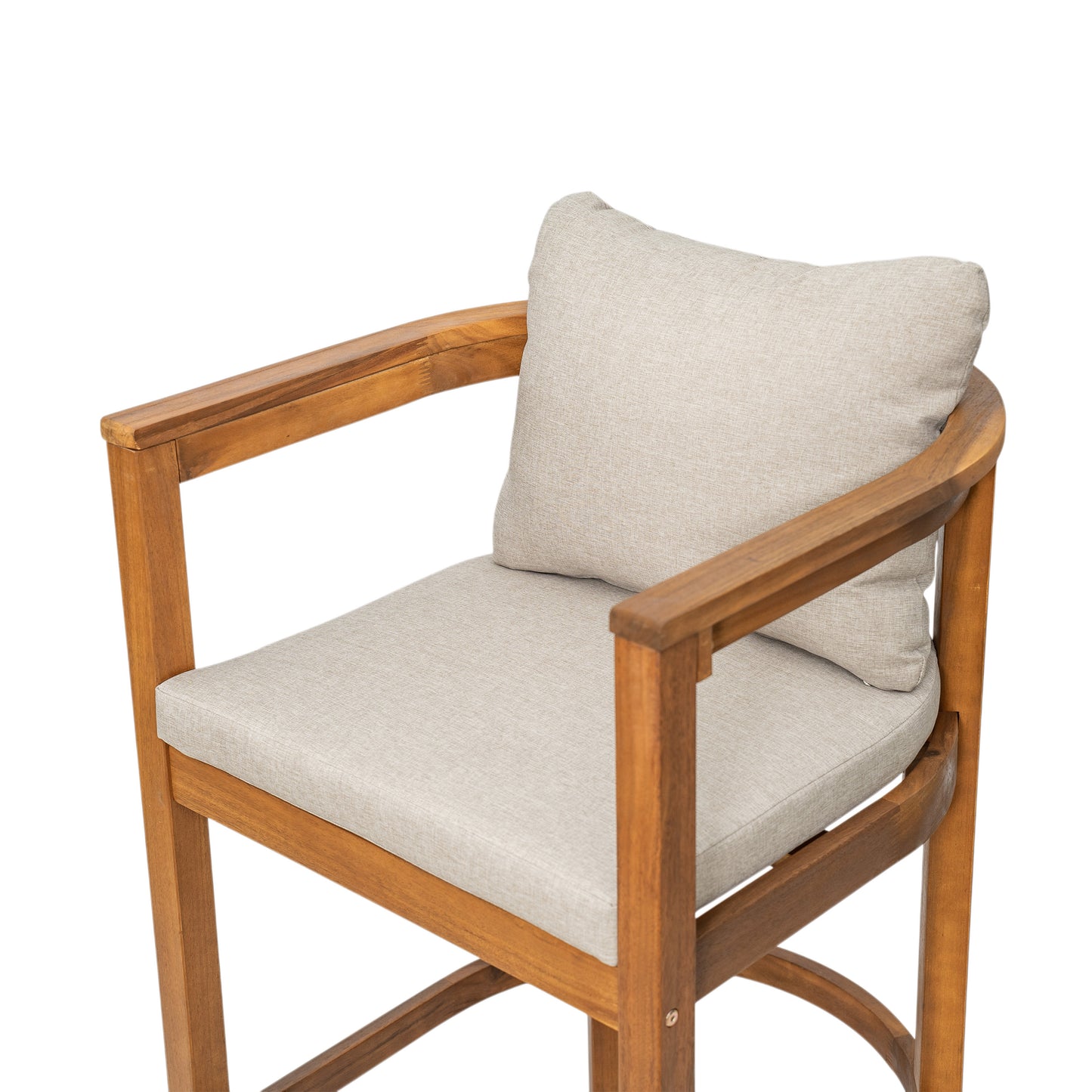Abacoa Outdoor Barstool,Acacia Wood Finish with Beige Cushion, Set of 2