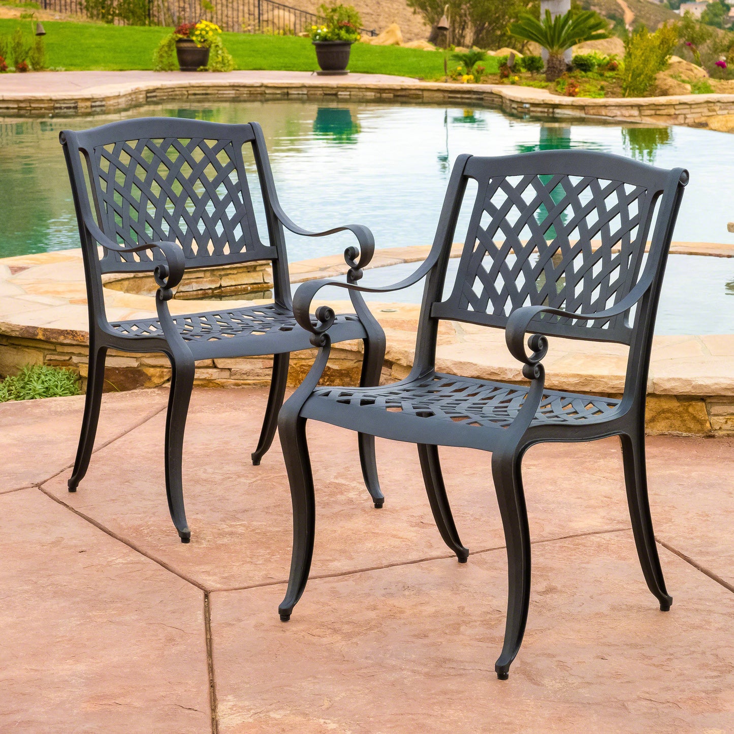 Marietta Outdoor Cast Aluminum Dining Chair (Set of 2)