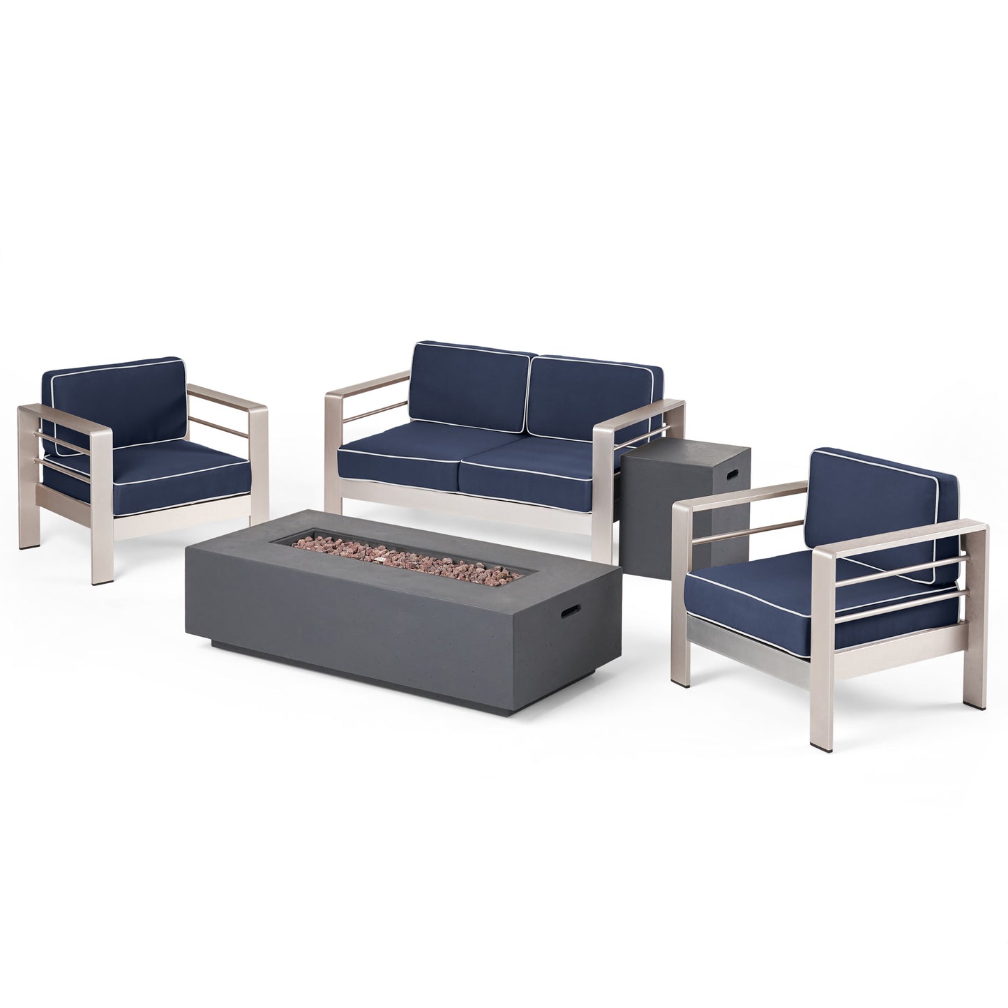Crested Bay Outdoor 5 Piece Chat Set with Cushions and Fire Pit