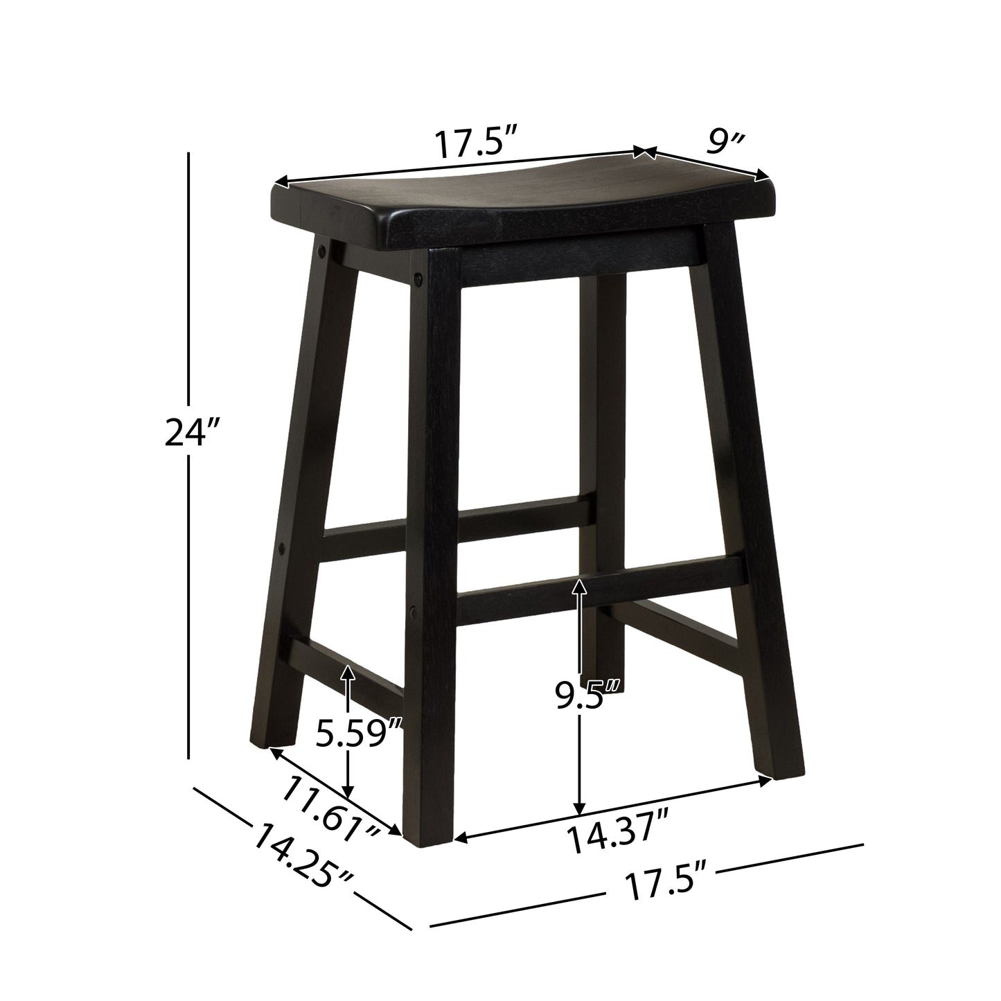 Marcy Black Saddle Wood 24-Inch Counter Stool (Set of 2)