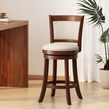 Davis Modern 24-Inch Beige Upholstered Wood Swivel Backed Counterstool
