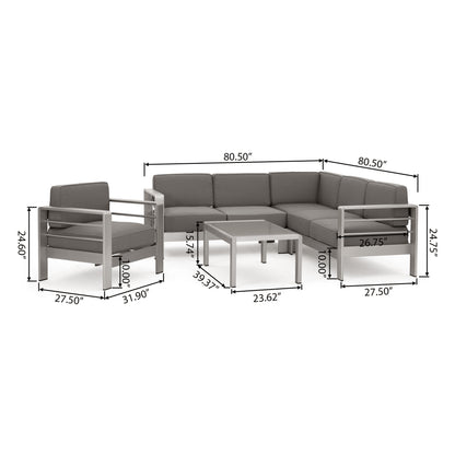 Cherie 5-Piece Outdoor Modern Aluminum Sectional Sofa Set