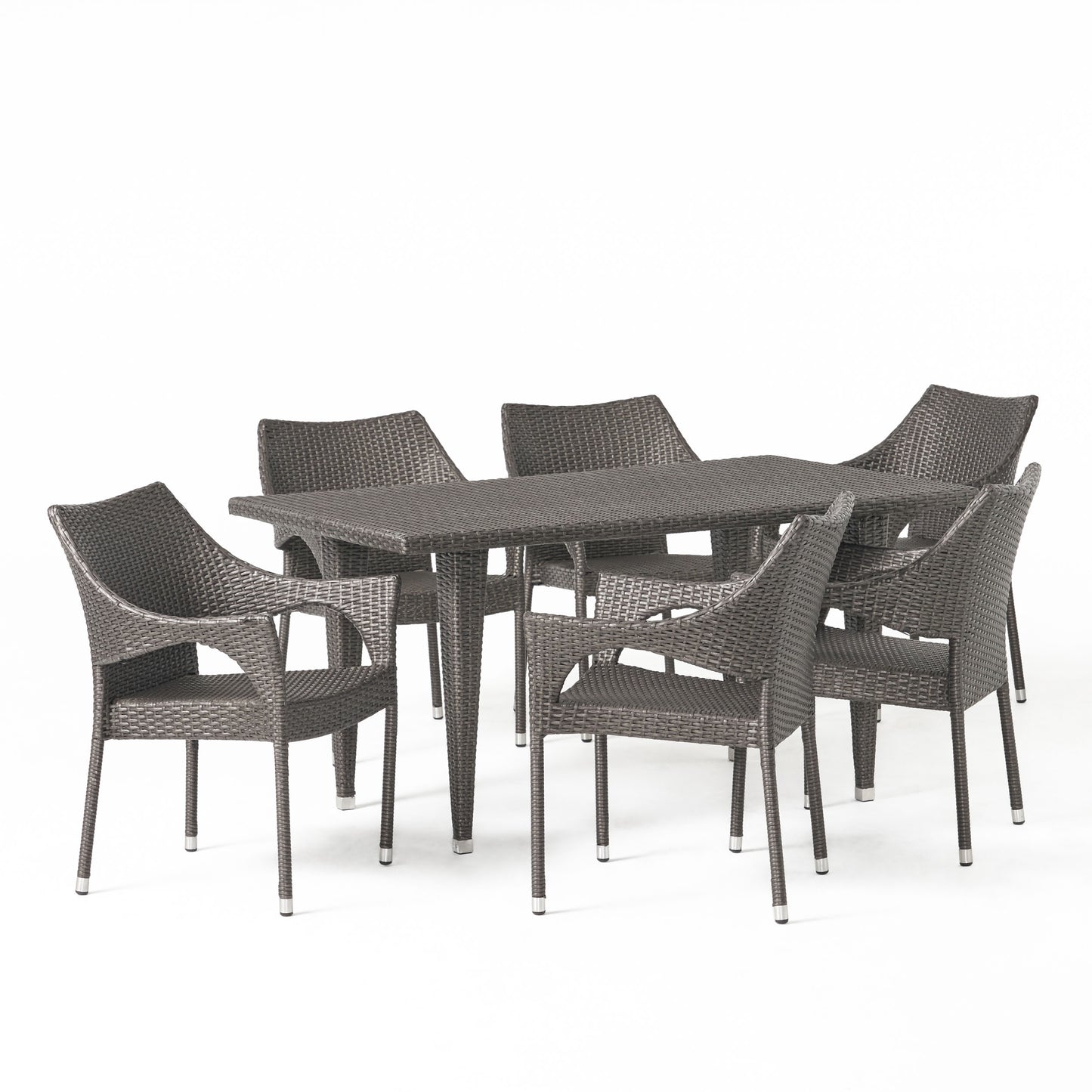 Alameda Outdoor 7-Piece Gray Wicker Dining Set with Stacking Chairs