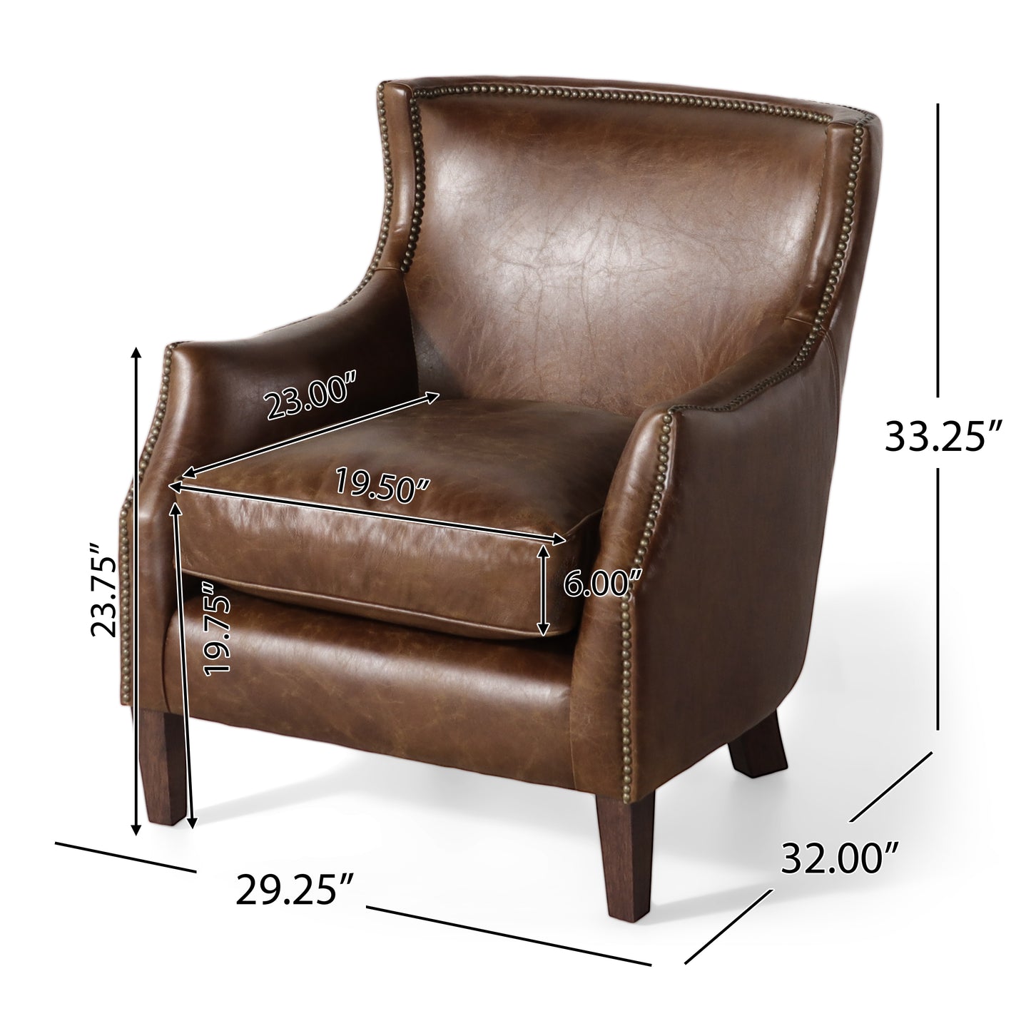 Napier Brown Top Grain Leather Upholstered Club Chair with Nailhead Trim