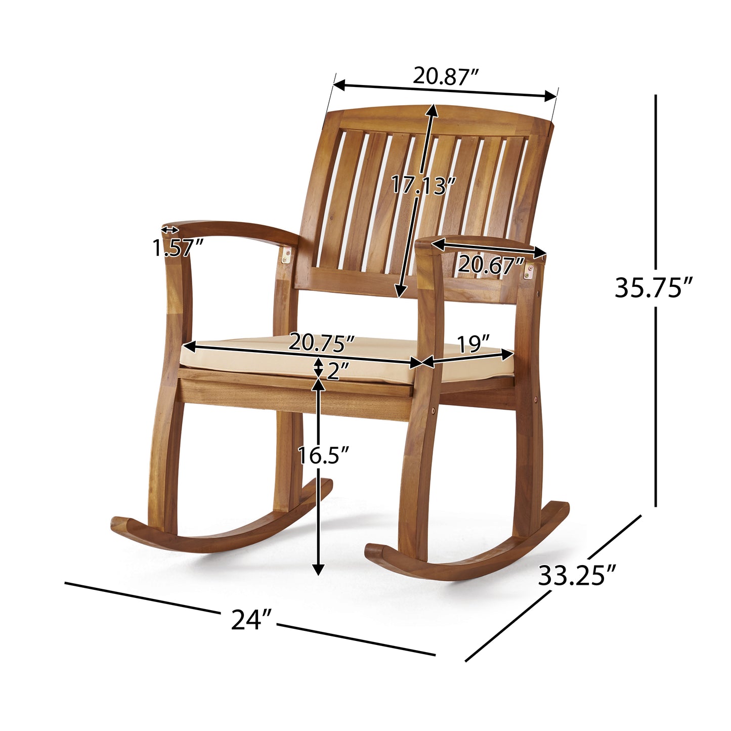 Sadie Outdoor Acacia Wood Rocking Chair with Cushion