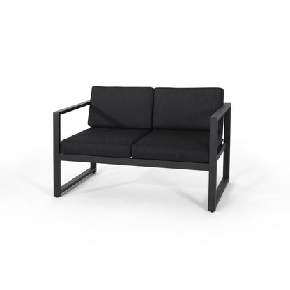 Nealie Modern Outdoor 4-Piece Dark Gray Aluminum Chat Set with Cushions