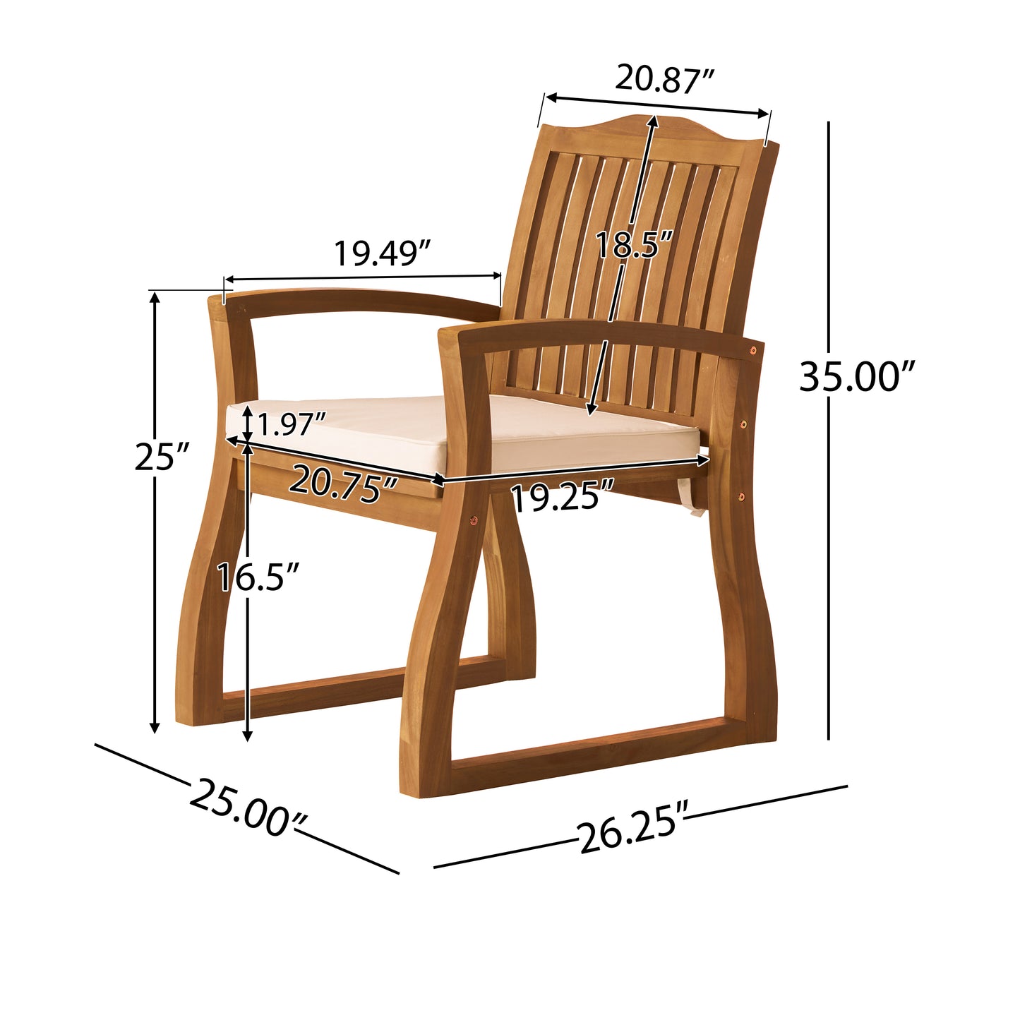 Tampa Teak Finish Acacia Wood Outdoors Dining Chairs (Set of 2)