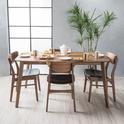 Camilla Dark Brown Leather Wood Finish 60-inch Rectangular 5 Piece Dining Set