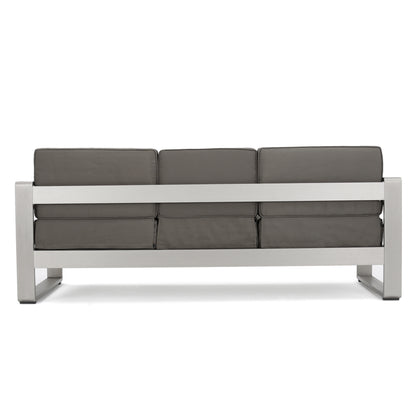 Crested Bay Outdoor Modern Convertible Aluminum Gray Sofa with Tray Insert