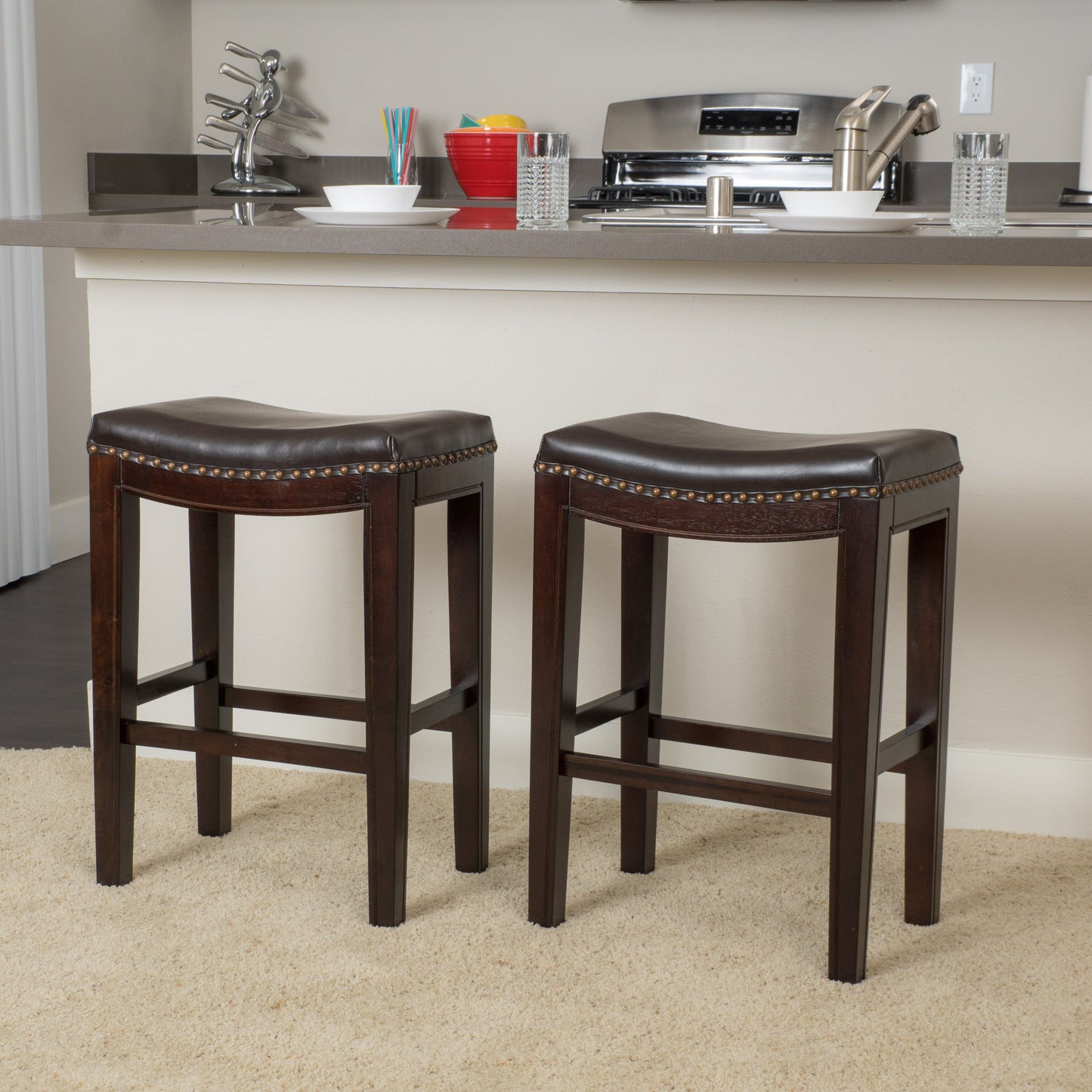 Contemporary Studded Counter Stool (Set of 2)