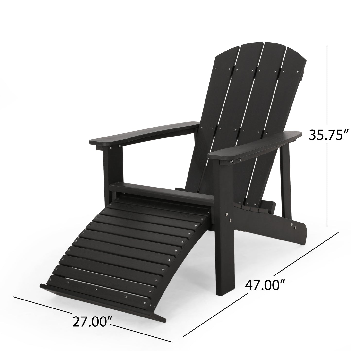 Ulises Outdoor Faux Wood Adirondack Chair with Retractable Ottoman