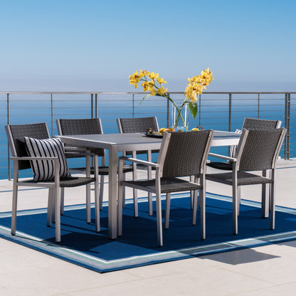 Coral Bay Outdoor 7Pc Grey Aluminum Dining Set w/ Glass Table Top