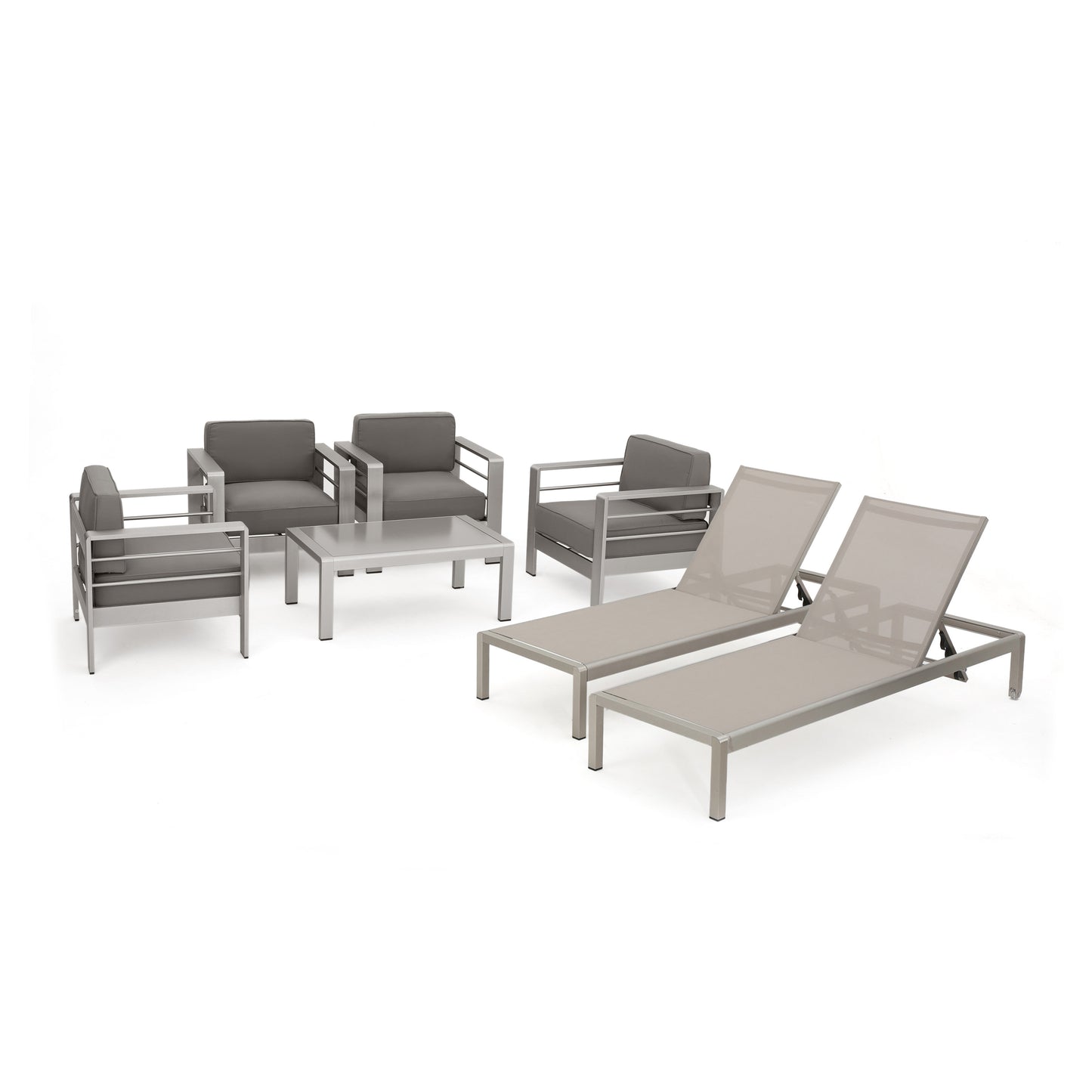 Coral Bay Outdoor 4 Pc Club Chair Set w/ 2 Chaise Lounges & Table