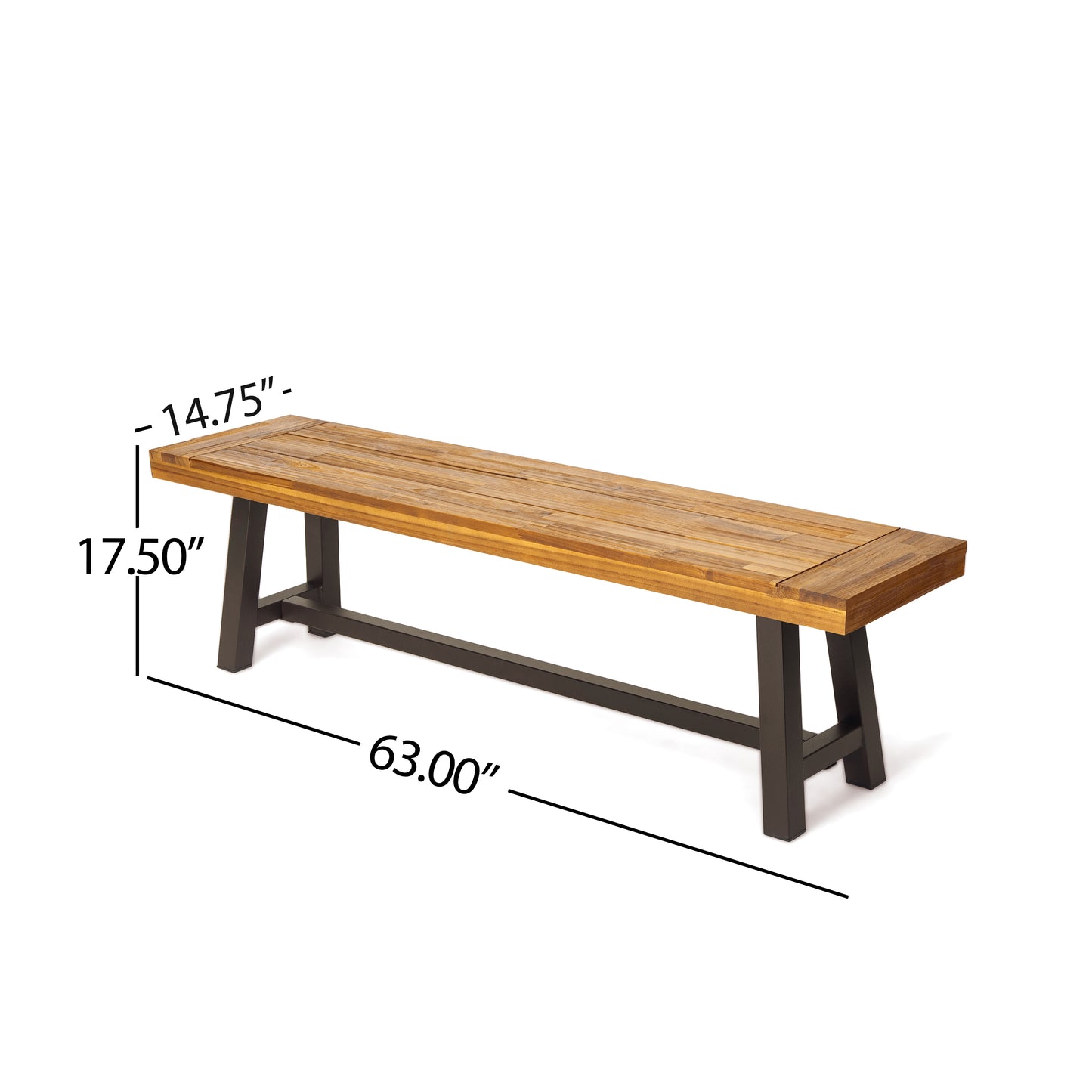 Bowman Outdoor Sandblack Finish Acacia Wood & Rustic Metal Bench