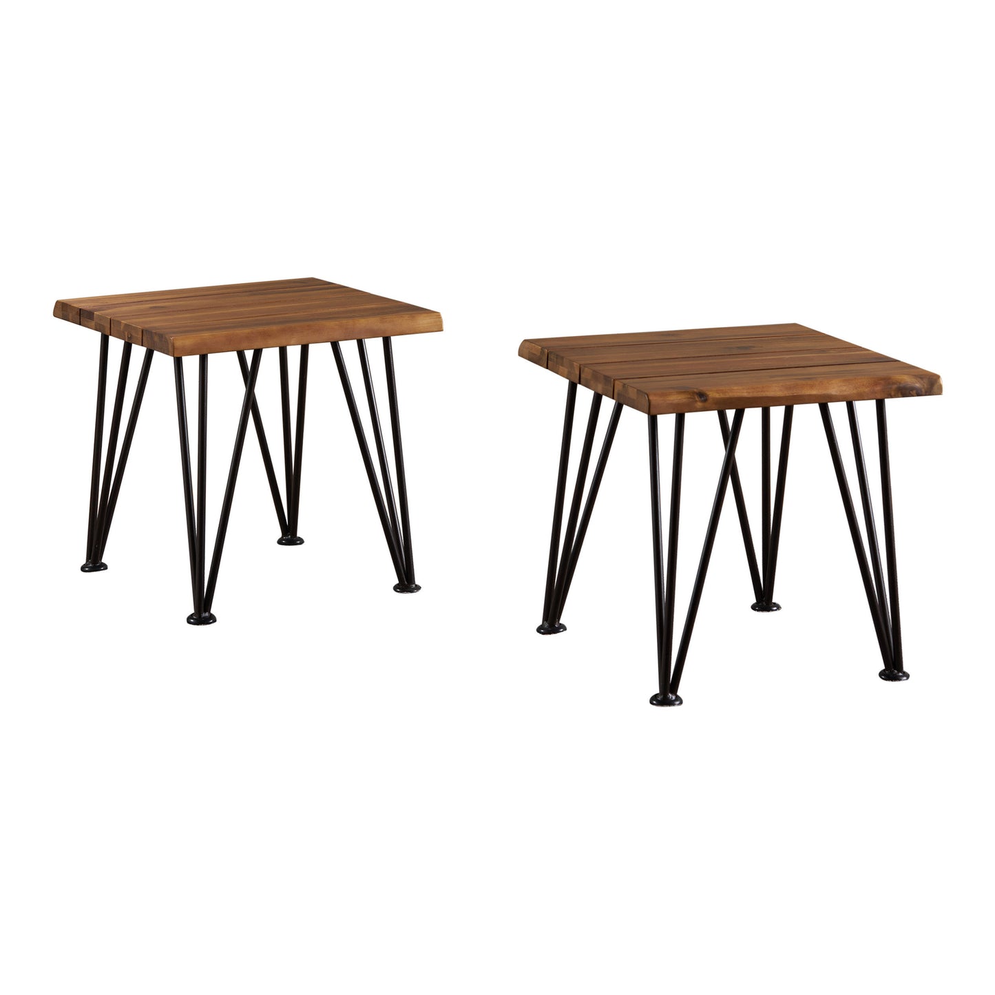 Avy Outdoor Rustic Industrial Acacia Wood Accent Table with Metal Hairpin Legs, Teak