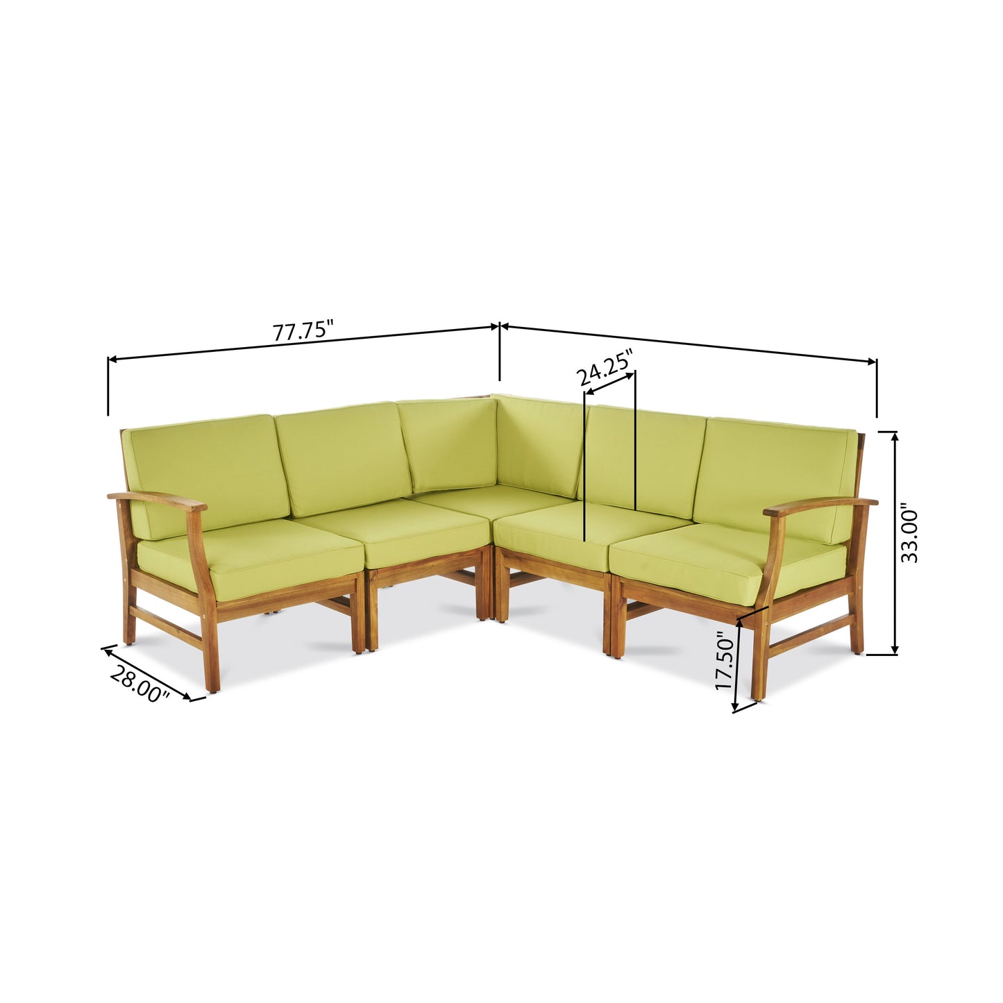 Capri Outdoor 5 Piece Sectional with Green Water Resistant Cushions