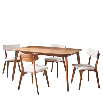 Aman Mid Century Finished 5 Piece Wood Dining Set with Fabric Chairs
