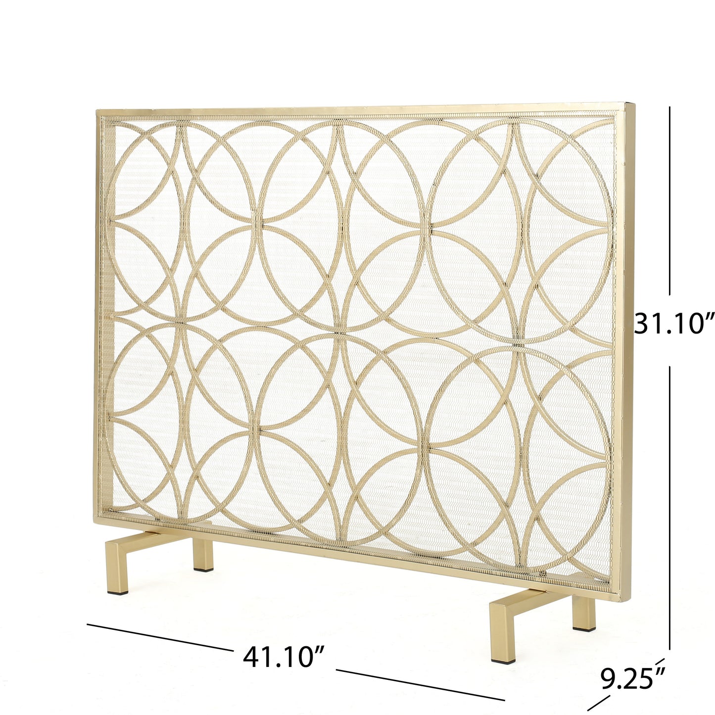 Veritas Modern Glam Single Panel Iron Fireplace Screen with Circle Pattern