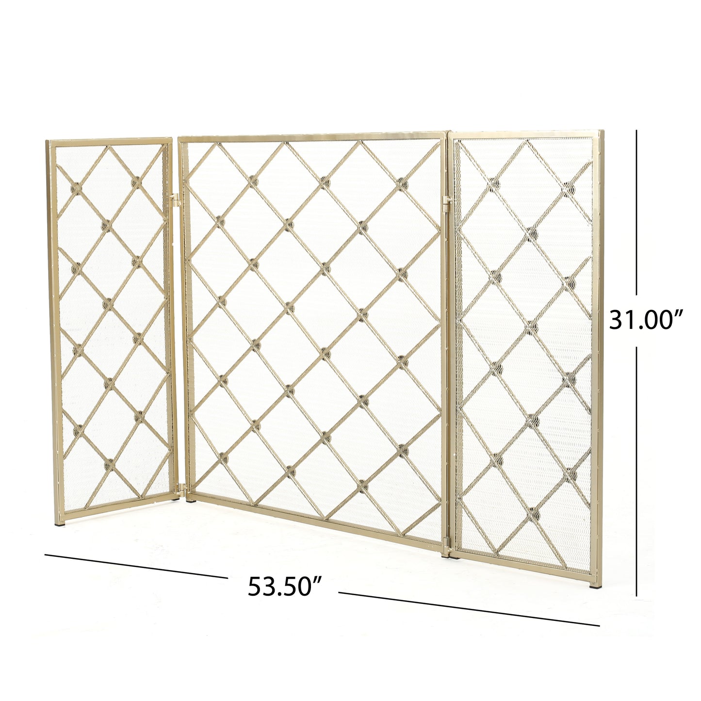 Chamberlain Modern 3-Panel Diamond Pattern Iron Fireplace Screen