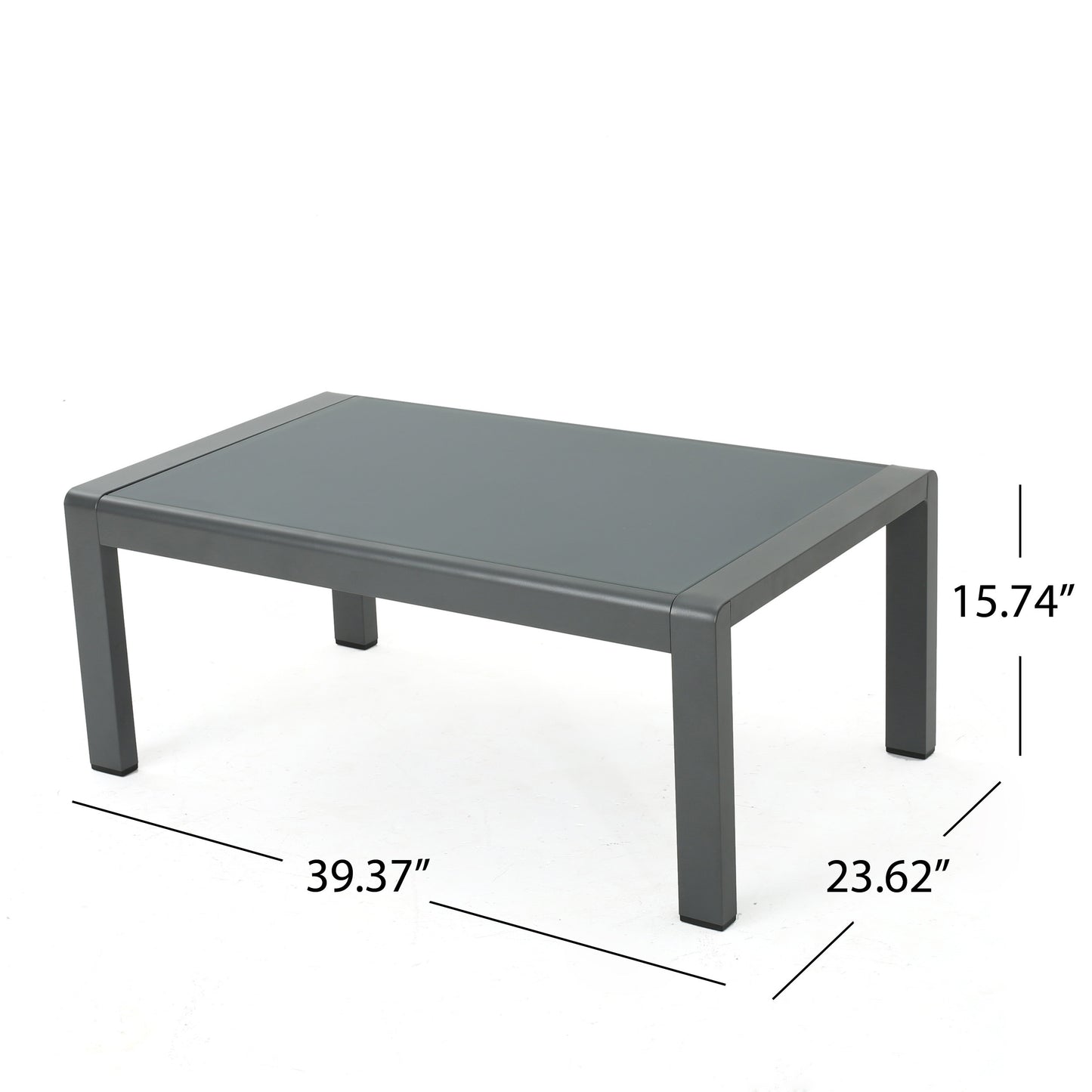Crested Bay Outdoor Gray Aluminum Coffee Table with Tempered Glass Table Top