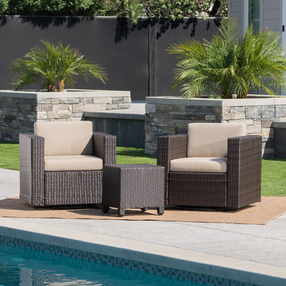 Venice 2-Seater Brown Wicker Outdoor Chat Set with Side Table