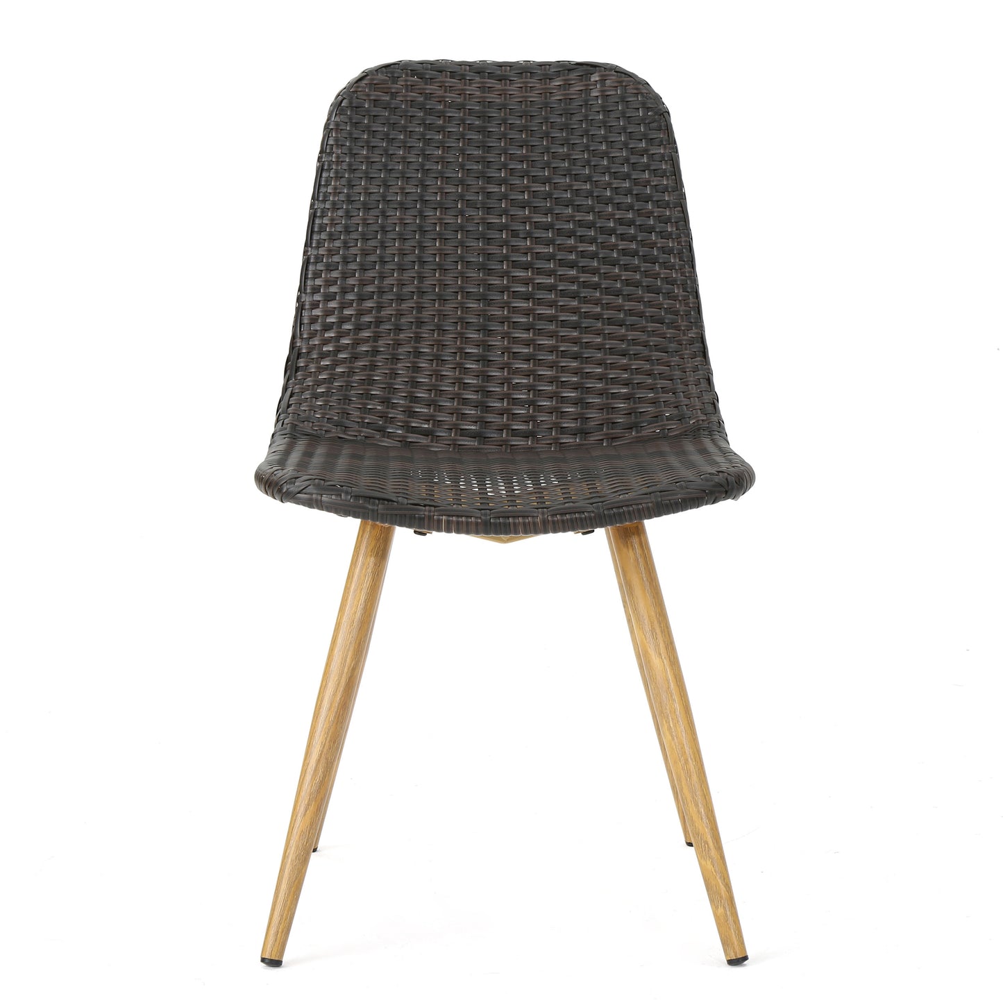 Gilda Outdoor Multi-Brown Wicker Dining Chairs With Wood Finished Metal Legs