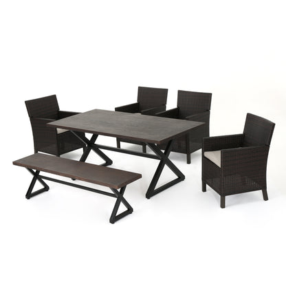 Ainna Outdoor 6 Piece Wicker Dining Set with Aluminum Dining Table
