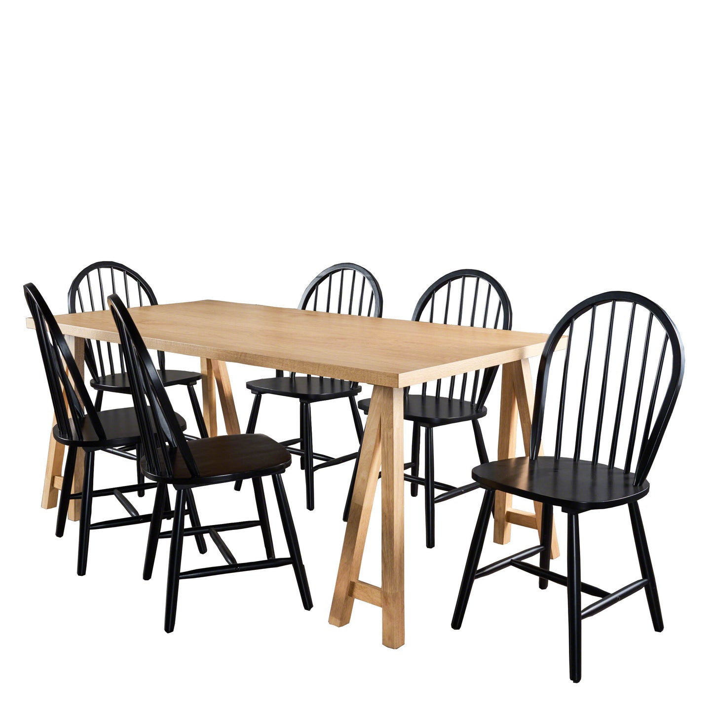 Angela Farmhouse Cottage 7 Piece Faux Wood Dining Set with Rubberwood Chairs