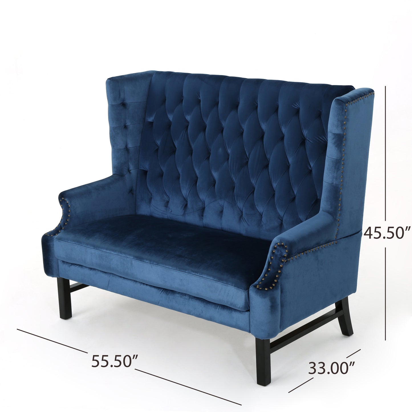Linsey High Back Tufted Winged New Velvet Loveseat
