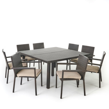 Aden Outdoor 9 Piece Wicker Dining Set with Water Resistant Cushions