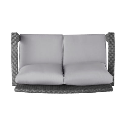 Hilary Outdoor Brown Wicker Loveseat with Water Resistant Cushions
