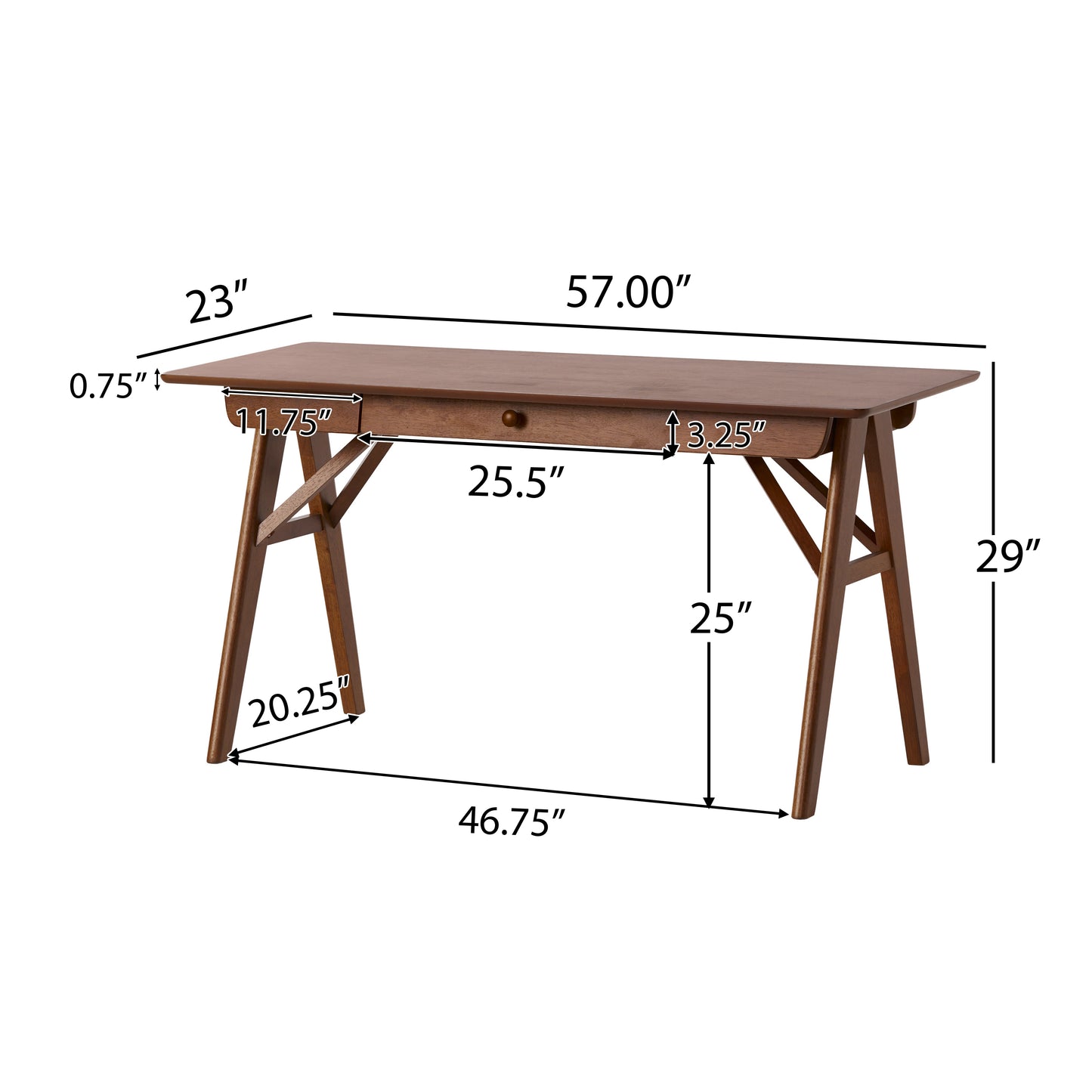 Raever Mid Century Wood Desk, Walnut