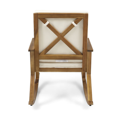 Andy Outdoor Acacia Wood Rocking Chair with Water-Resistant Cushions