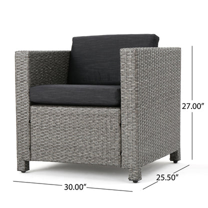 Venice Outdoor Gray PE Wicker Club Chair with Ottoman (set of 2)