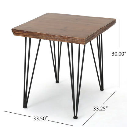 Kaia Modern Industrial Faux Live Edge Square Dining Table, Natural and Black