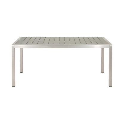 Coral Outdoor Aluminum Dining Table with Faux Wood Top, Gray Finish