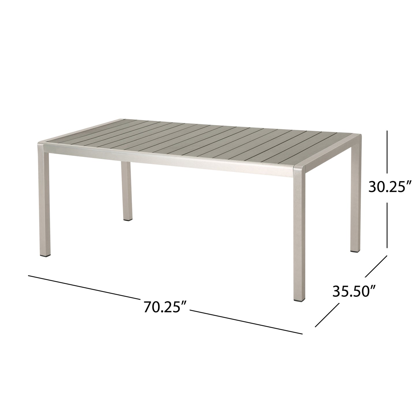 Coral Outdoor Aluminum Dining Table with Faux Wood Top, Gray Finish