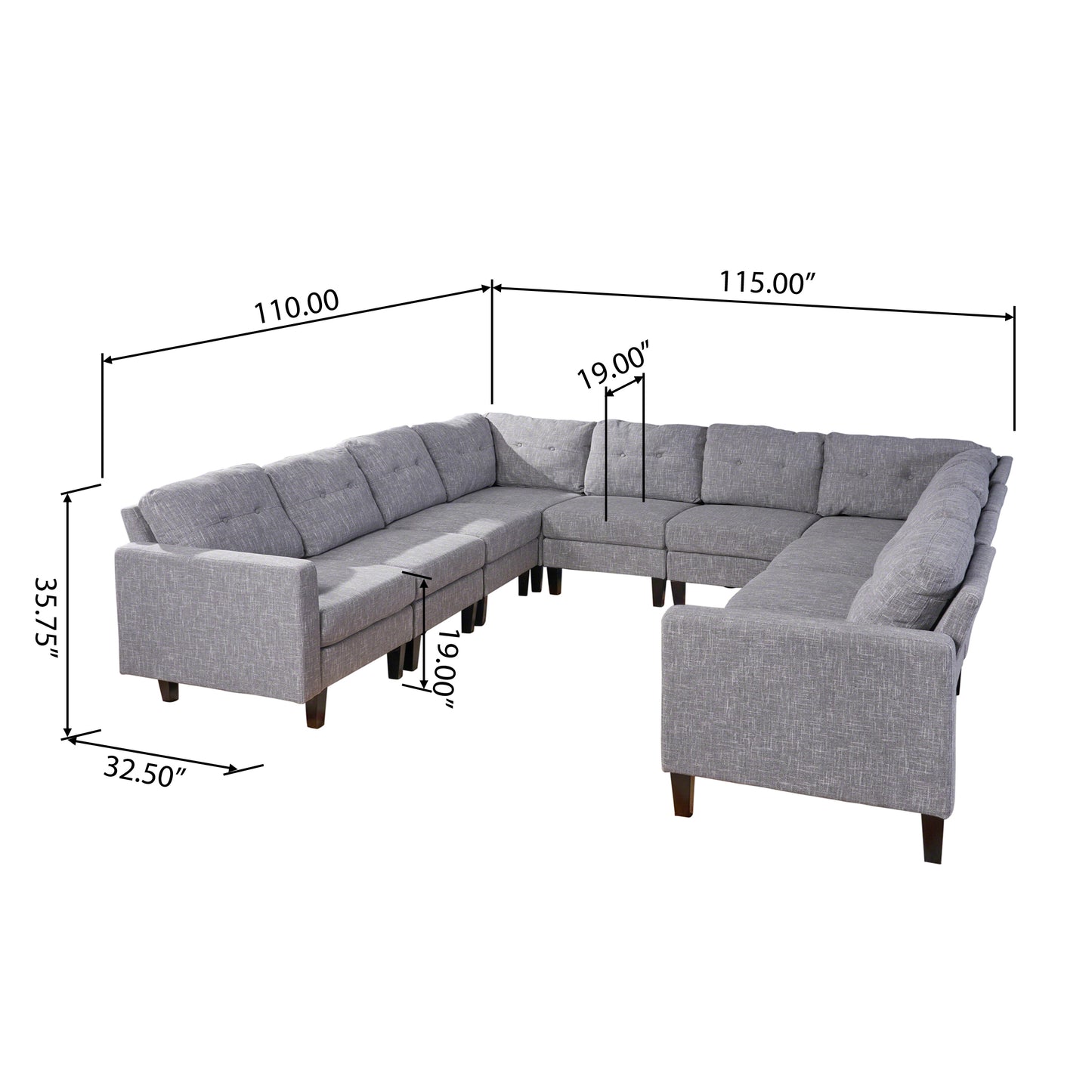 Marsh Mid Century Modern U-Shaped Sectional Sofa Set