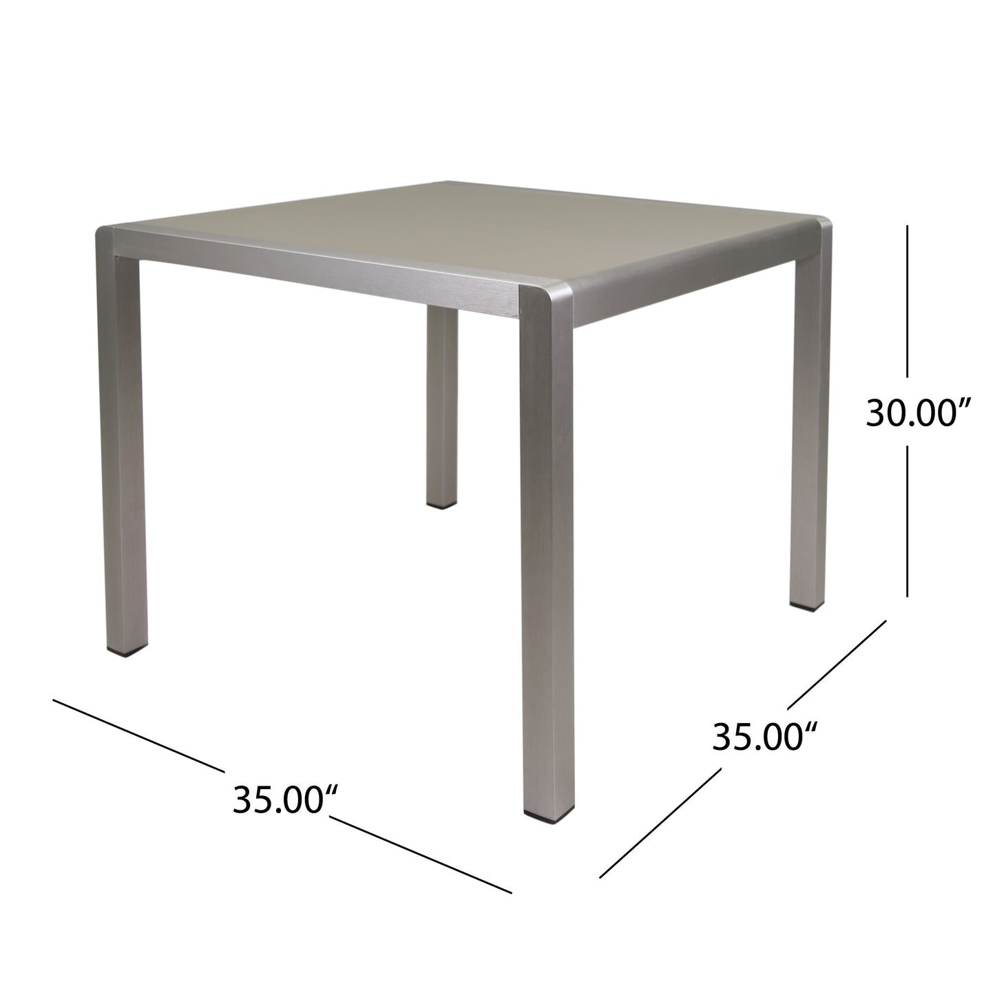Louie Coral Outdoor Dining Table - Anodized Aluminum - Tempered Glass Table Top - Square - Silver and Gray - 35-inch
