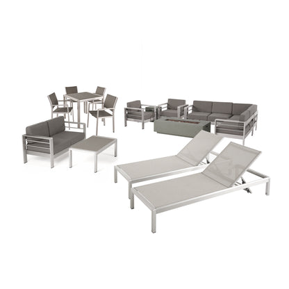 Cherie Outdoor 16 Piece Aluminum Estate Collection with Cushions and Fire Pit
