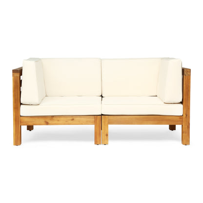Dawson Outdoor 2-Seater Acacia Wood Sectional Loveseat Set with Cushions