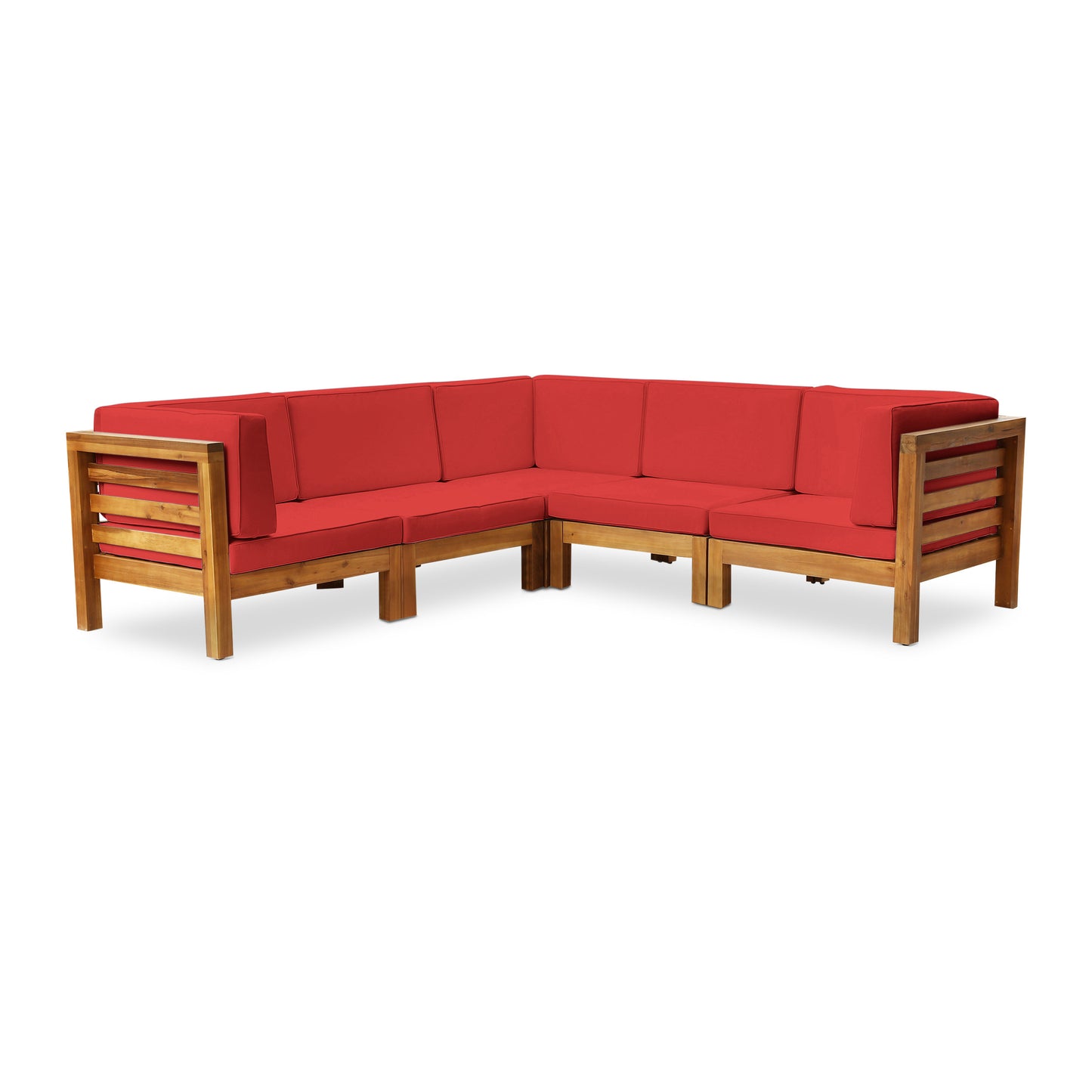 Dawson Outdoor V-Shaped Sectional Sofa Set - 5-Seater - Acacia Wood - Outdoor Cushions