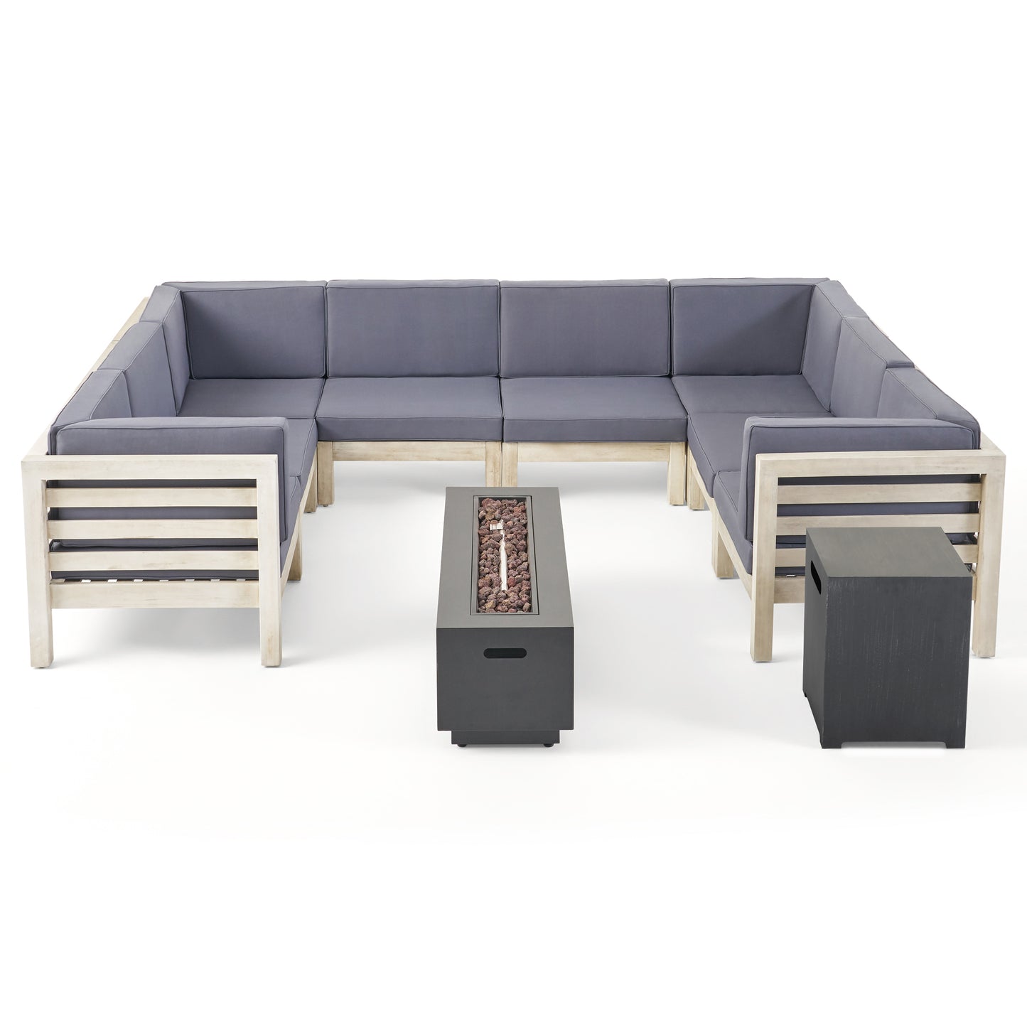 Krystin Outdoor U-Shaped Sectional Sofa Set with Fire Pit