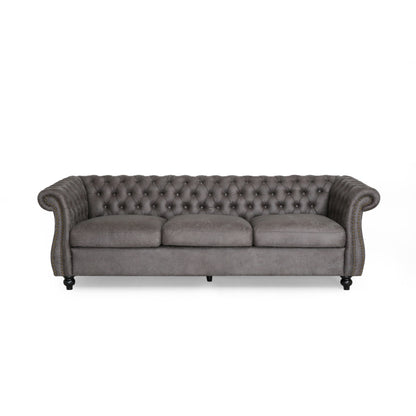 Vita Chesterfield Tufted Microfiber Sofa with Scroll Arms
