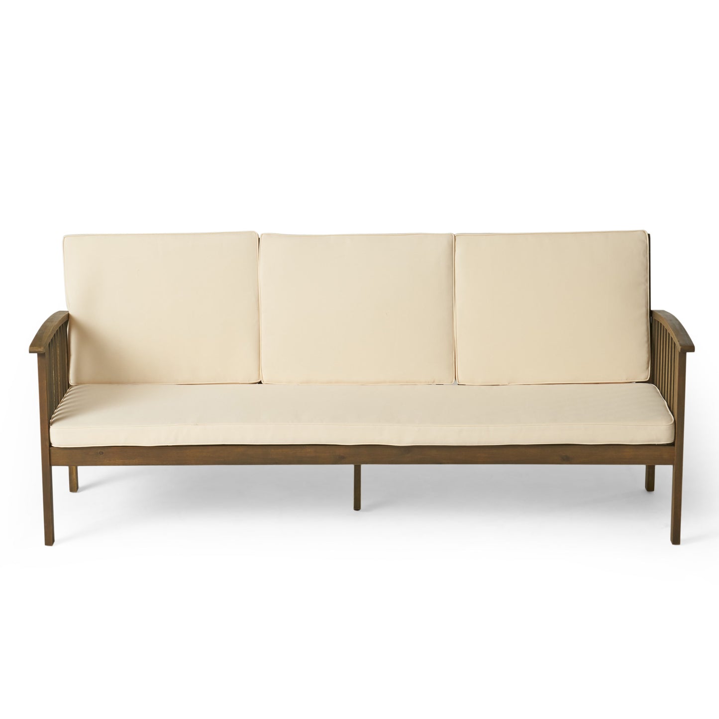 Cape Outdoor Open Slat Acacia Wood 3-Seater Sofa w/ Water-Resistant Cushions