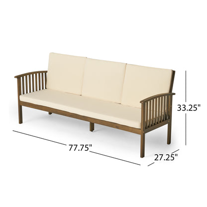 Cape Outdoor Open Slat Acacia Wood 3-Seater Sofa w/ Water-Resistant Cushions