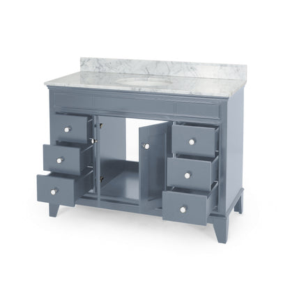 Feldspar Contemporary 48" Wood Single Sink Bathroom Vanity with Marble Counter Top with Carrara White Marble