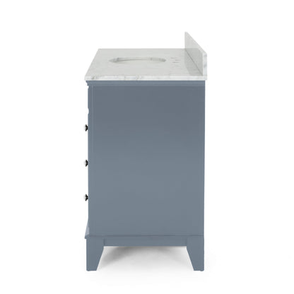 Feldspar Contemporary 48" Wood Single Sink Bathroom Vanity with Marble Counter Top with Carrara White Marble