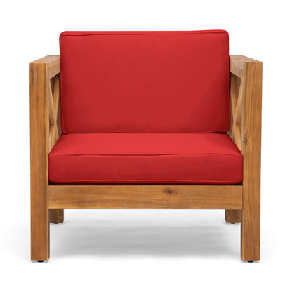 Indira Outdoor Acacia Wood Club Chair with Cushion