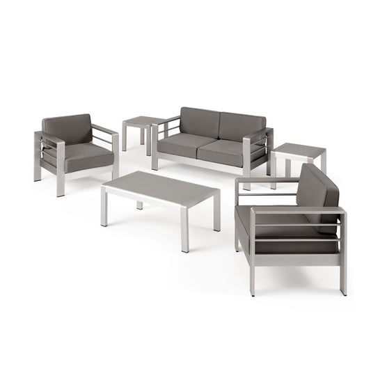 Snowy Coral Outdoor 4 Seater Aluminum Chat Set with 2 Side Table
